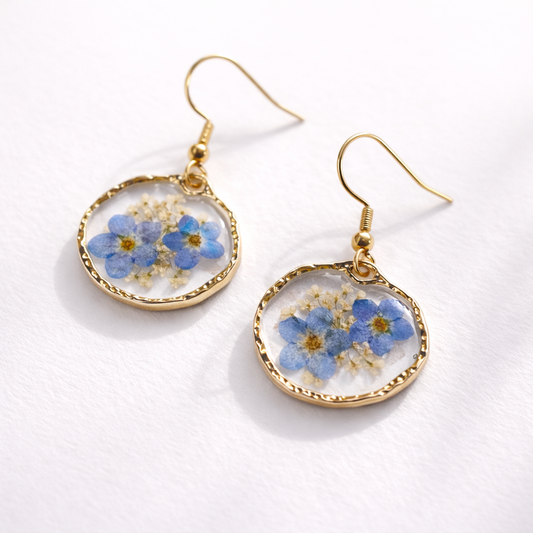 Orecchini Azur - Fiori veri, Resina e Acciaio Inox