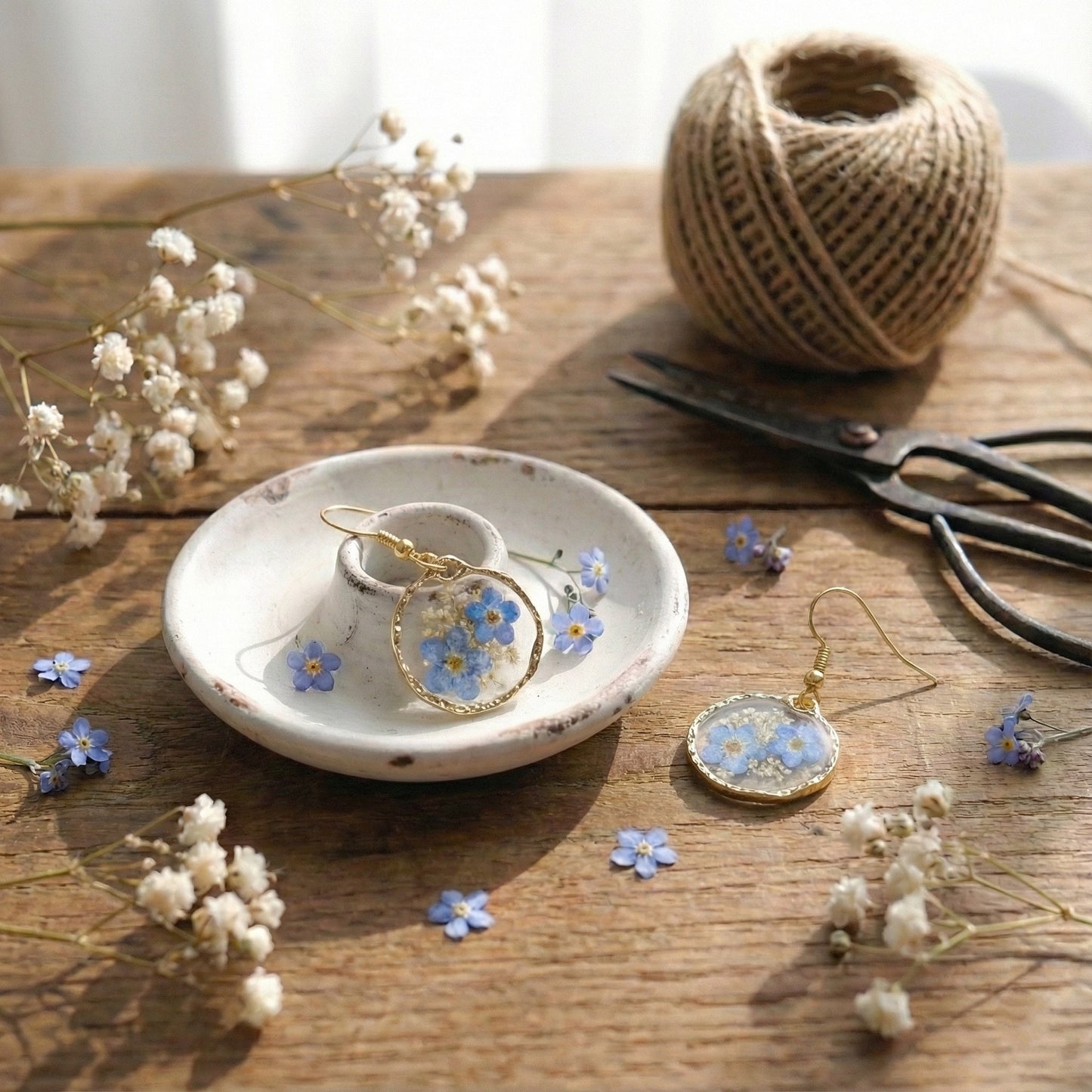 Orecchini Azur - Fiori veri, Resina e Acciaio Inox