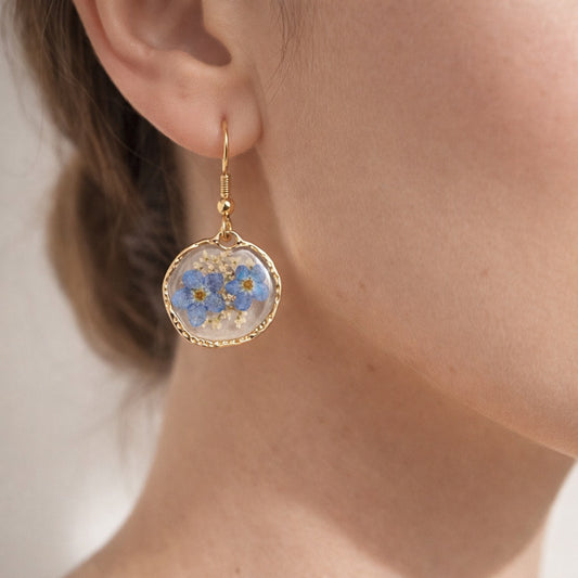 Orecchini Azur - Fiori veri, Resina e Acciaio Inox