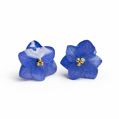 Orecchini Ortensia Blu - Fiori veri, Resina e Acciaio Inox
