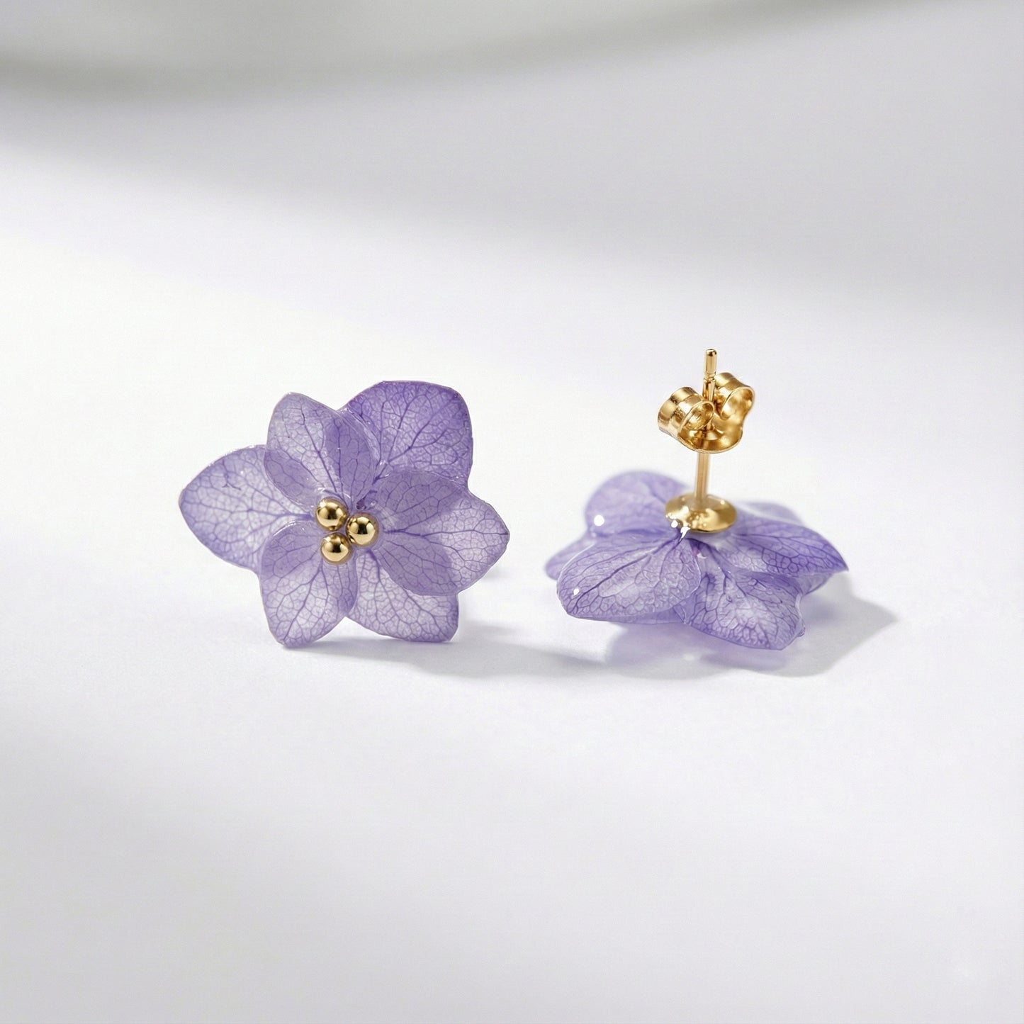 Orecchini Ortensia Viola - Fiori veri, Resina e Acciaio Inox