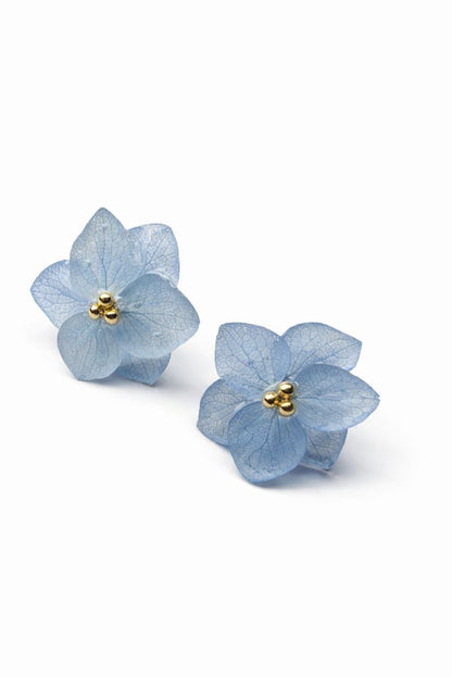 Orecchini Ortensia Azzurra - Fiori veri, Resina e Acciaio Inox