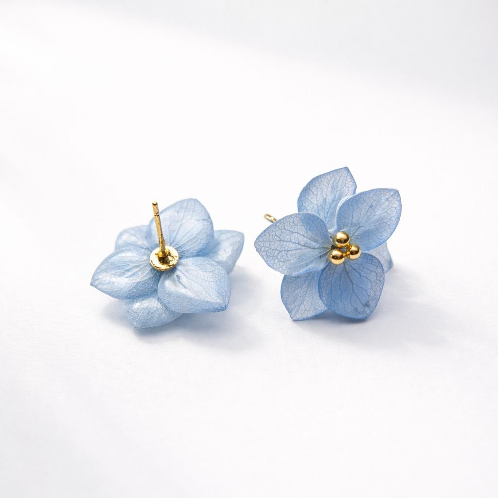 Orecchini Ortensia Azzurra - Fiori veri, Resina e Acciaio Inox