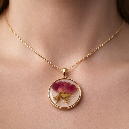 Ciondolo Rose - Fiori veri, Resina e Acciaio Inox