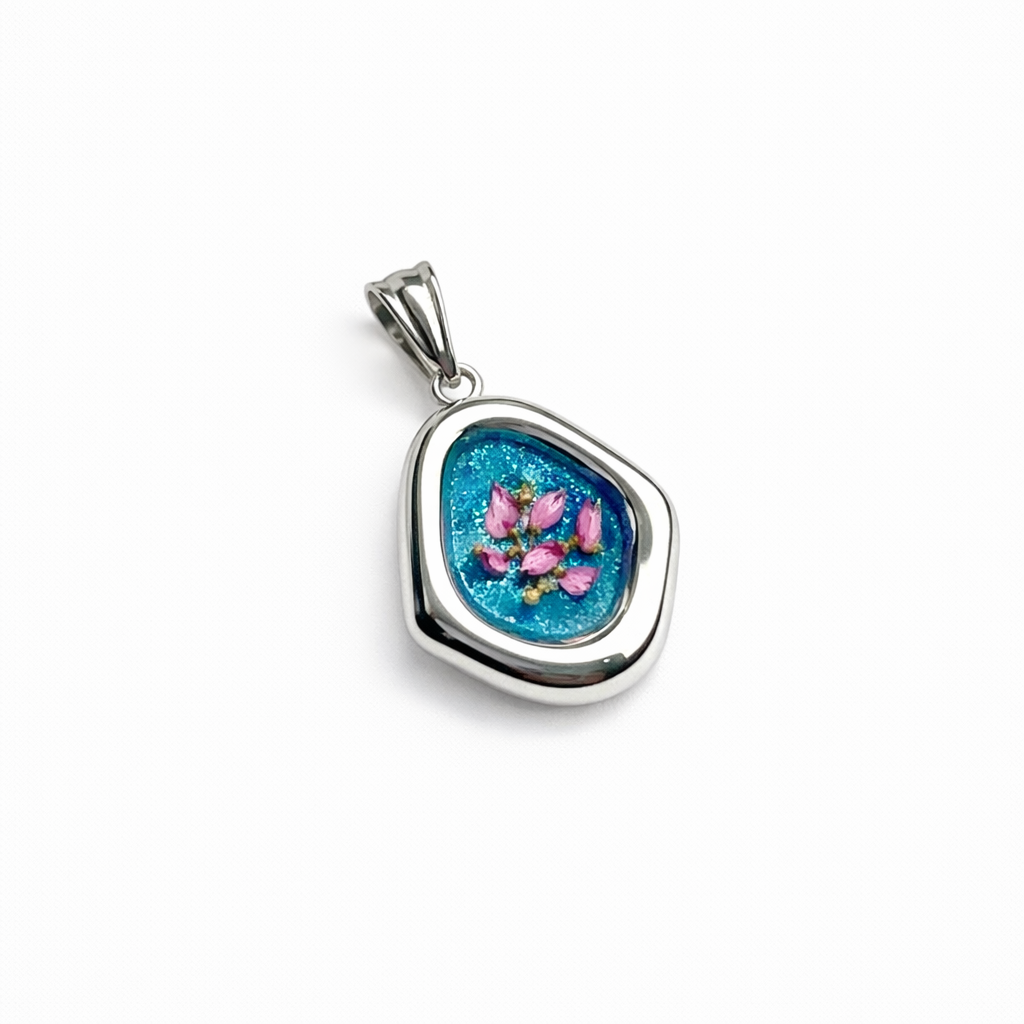 Ciondolo Fiori d’Acqua - Fiori veri, Resina e Acciaio Inox