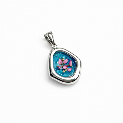 Ciondolo Fiori d’Acqua - Fiori veri, Resina e Acciaio Inox