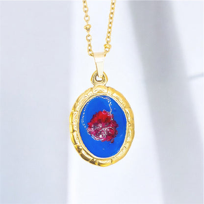 Ciondolo Oceano Blu - Resina, Fiori veri e Acciaio Inox