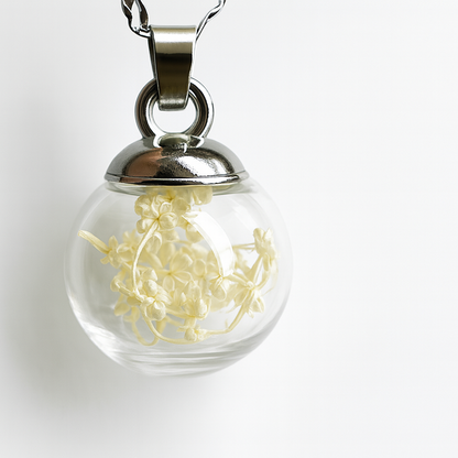 Ciondolo Sfera fiorita White - Fiori veri e Acciaio Inox