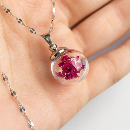 Ciondolo Sfera fiorita Rose - Fiori veri e Acciaio Inox