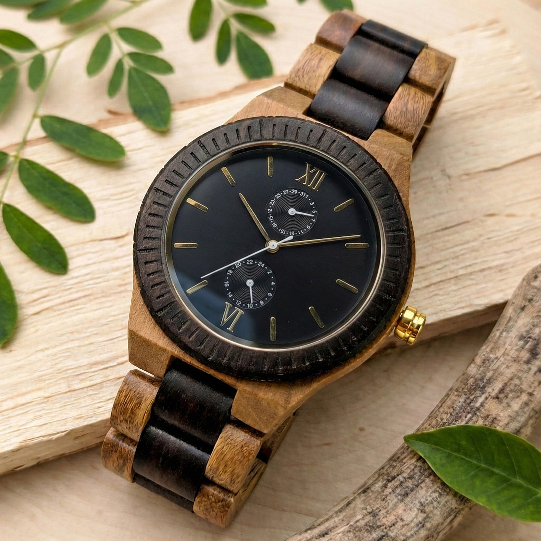 Orologio legno di Sandalo Verde e Noce 44mm