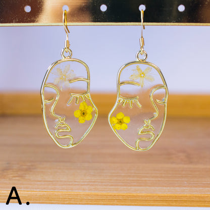 Orecchini Facce - Resina, Fiori veri, pittura a mano e Acciaio Inox