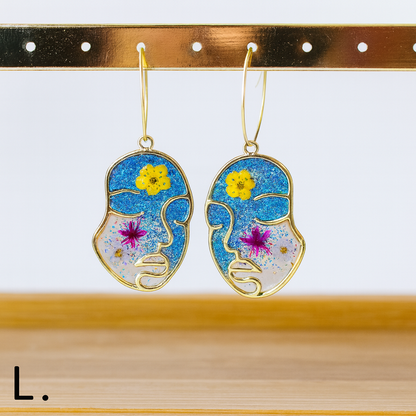Orecchini Facce - Resina, Fiori veri, pittura a mano e Acciaio Inox